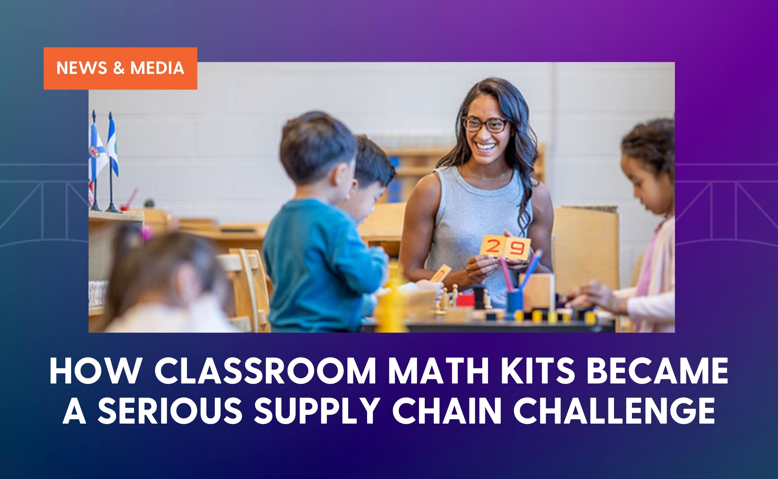 Teacher using hands-on math materials with students in a classroom.